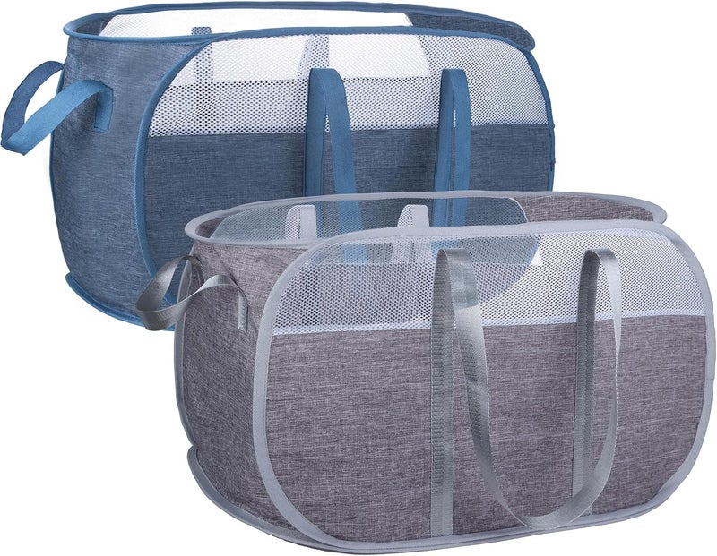 XIAYAN Pop Up Laundry Hamper，with Durable Handles collapsible laundry basket，Easy to Open and Fold for college Dorm,kids room，travel (blue+gray)… - Image 1